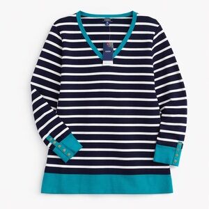 NWT IZOD Striped V-Neck Sweater Button Cuff Accent Navy Teal Size Large 💙